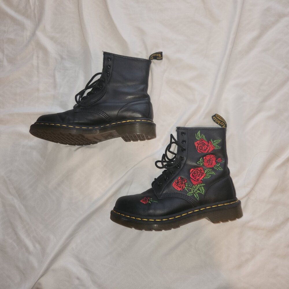 Dr. Marten Boots with Rose Detail Size US Women's 8 - Picture 3 of 7